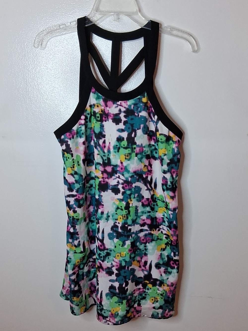 Bethany Mota  Black-Trim Floral Print Racerback Tank — Teal, Pink, Yellow, Navy